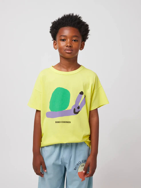 funny snail t-shirt yellow - Bobo Choses SS25