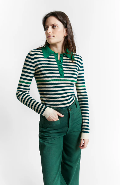 rosewell striped polo green AW24