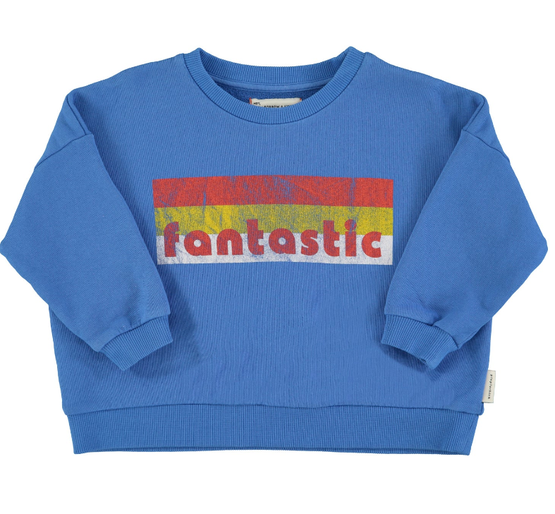 blue sweater with fantastic print SS25