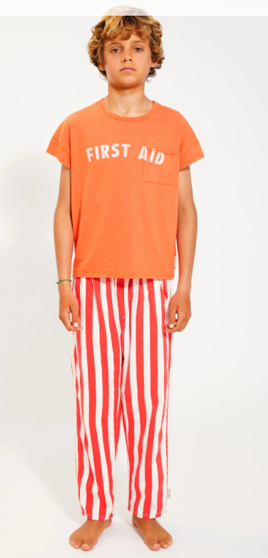 unisex white red stripes pants