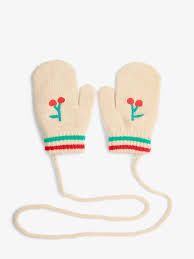 baby cherry knitted mittens AW24